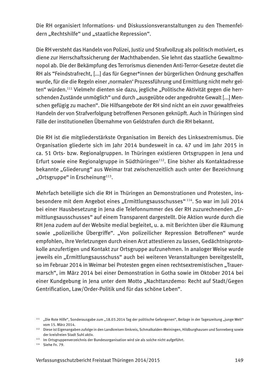 Seite 151 des Verfassungsschutzbericht 2015 Thüringen