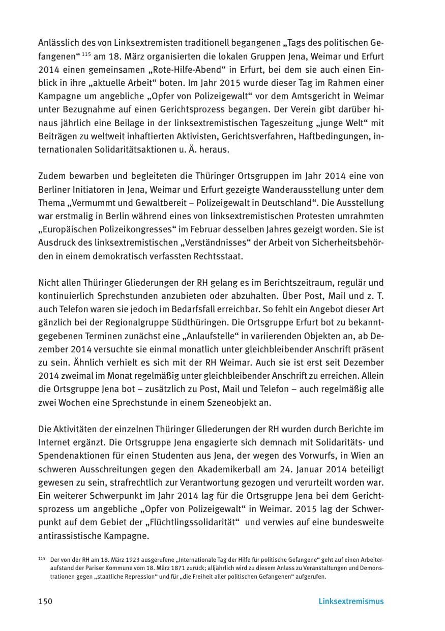 Seite 152 des Verfassungsschutzbericht 2015 Thüringen