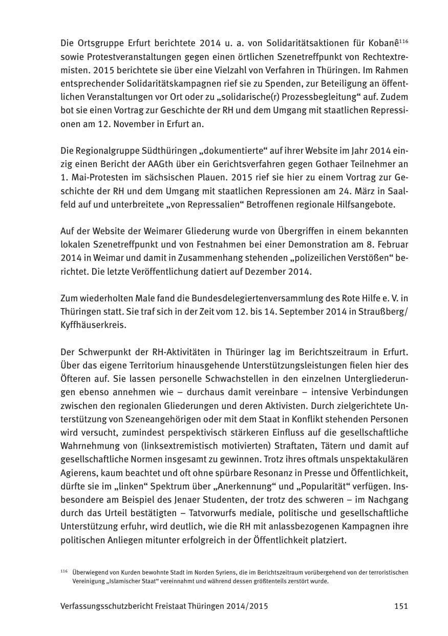 Seite 153 des Verfassungsschutzbericht 2015 Thüringen
