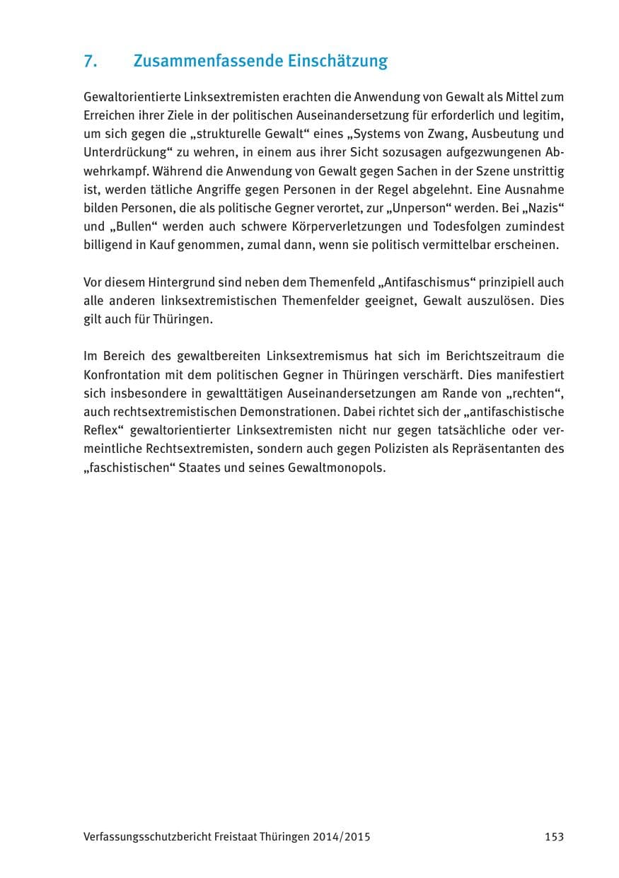 Seite 155 des Verfassungsschutzbericht 2015 Thüringen