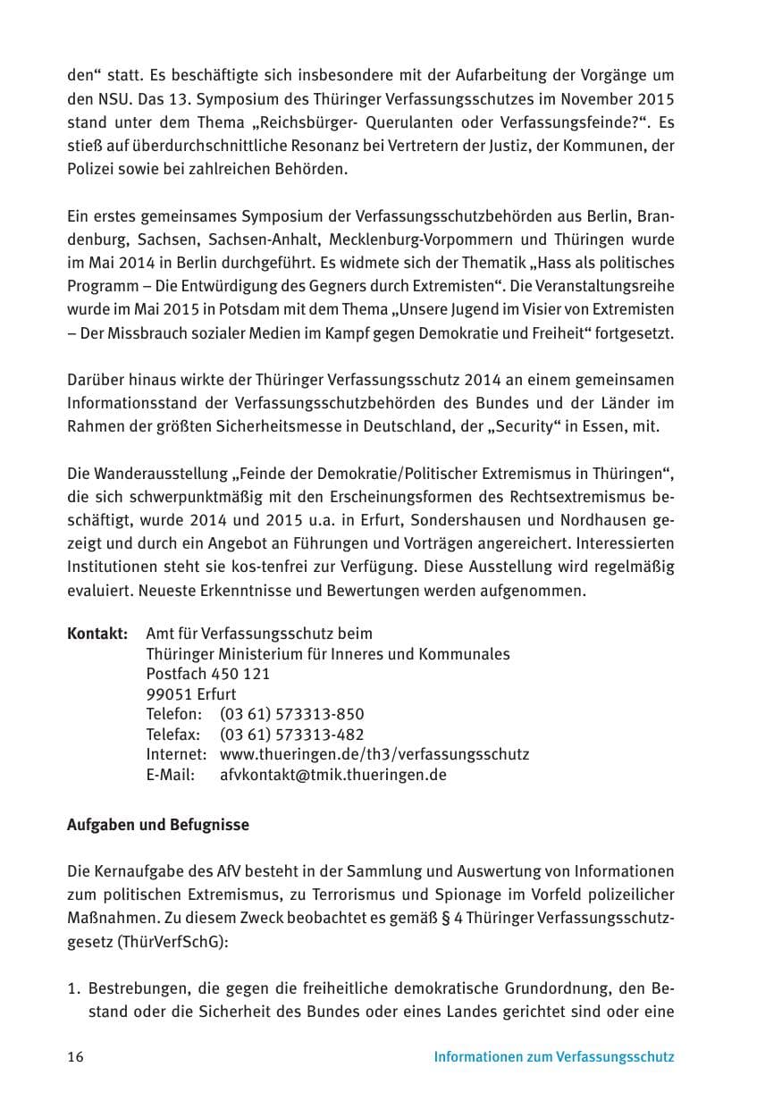 Seite 18 des Verfassungsschutzbericht 2015 Thüringen