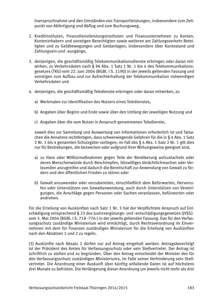 Seite 185 des Verfassungsschutzbericht 2015 Thüringen