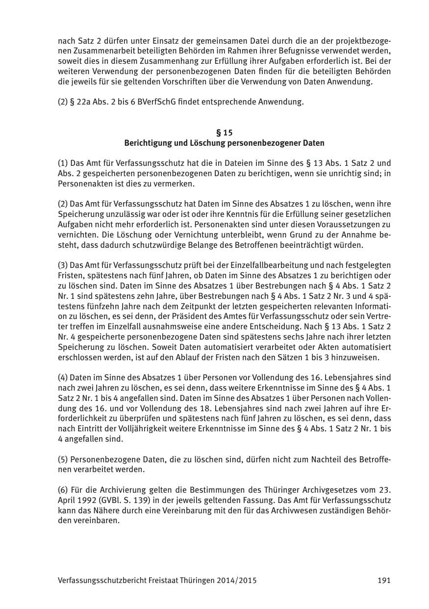 Seite 193 des Verfassungsschutzbericht 2015 Thüringen