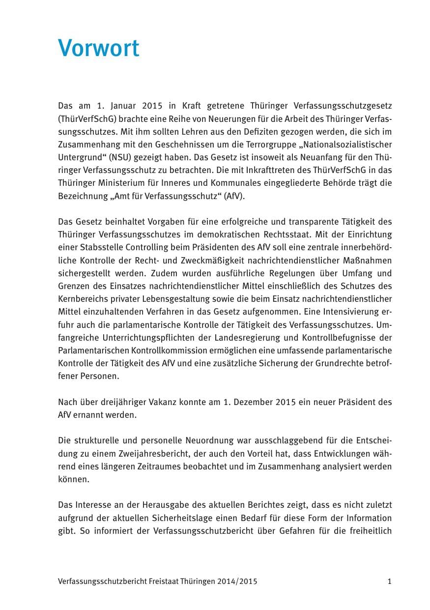Seite 3 des Verfassungsschutzbericht 2015 Thüringen