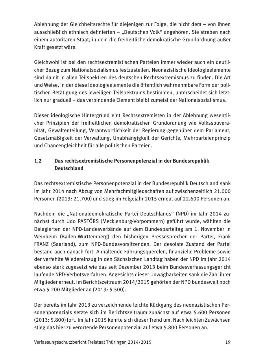 Seite 21 des Verfassungsschutzbericht 2015 Thüringen