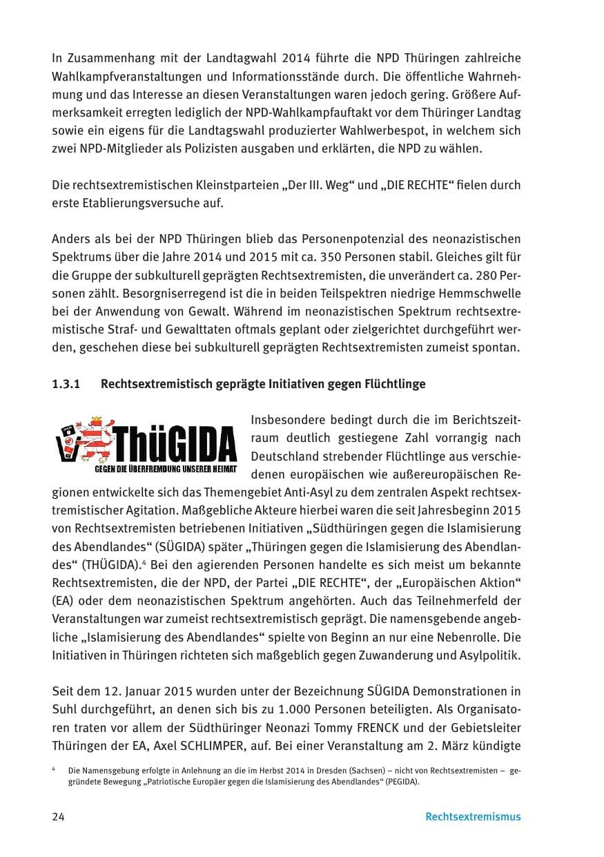 Seite 26 des Verfassungsschutzbericht 2015 Thüringen