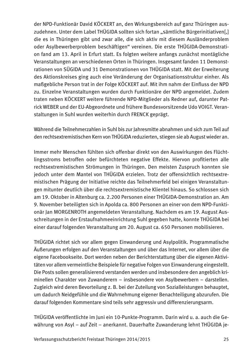 Seite 27 des Verfassungsschutzbericht 2015 Thüringen