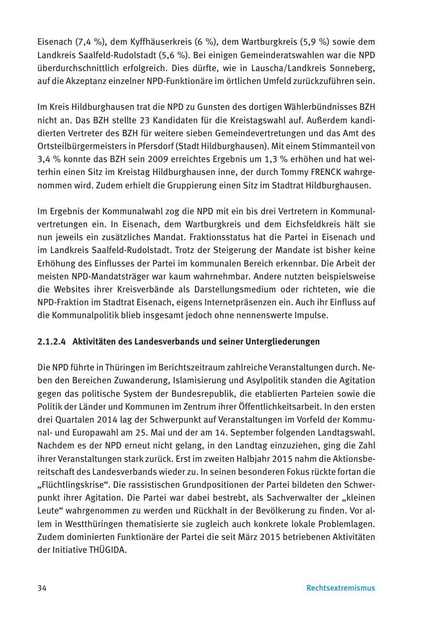 Seite 36 des Verfassungsschutzbericht 2015 Thüringen