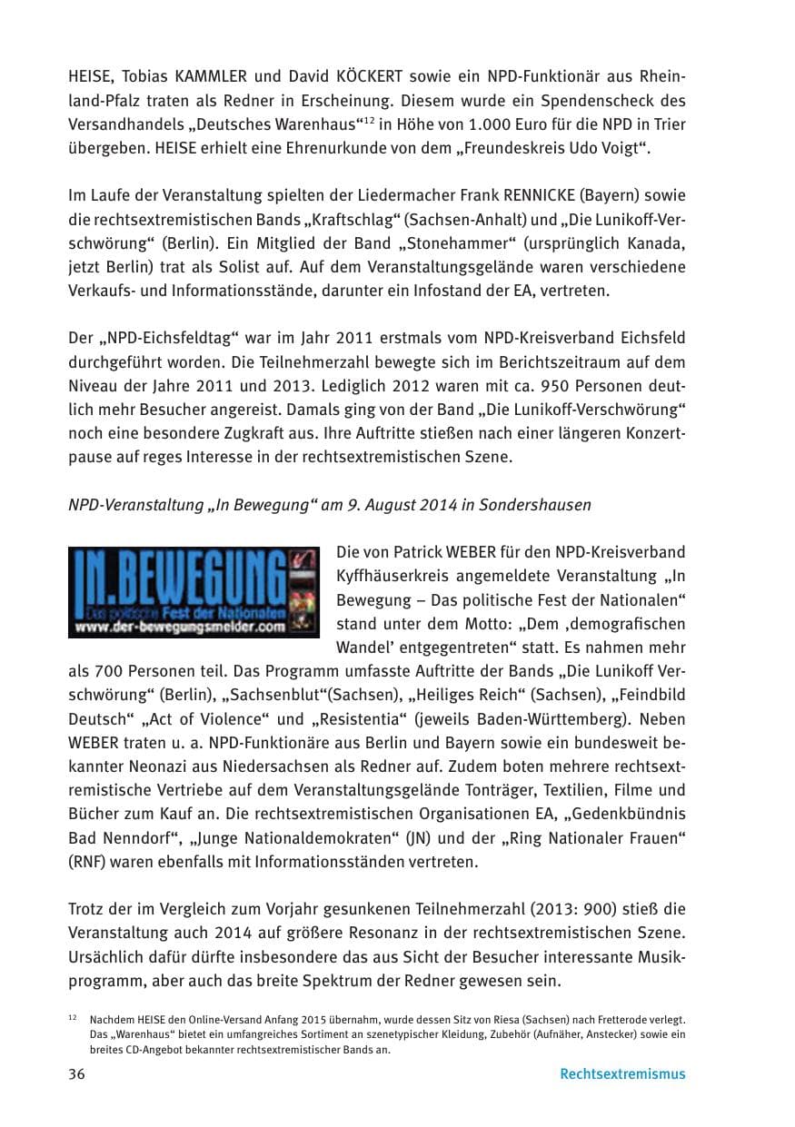 Seite 38 des Verfassungsschutzbericht 2015 Thüringen