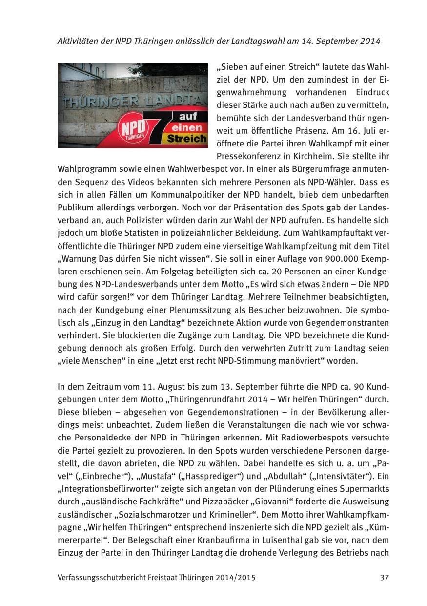 Seite 39 des Verfassungsschutzbericht 2015 Thüringen