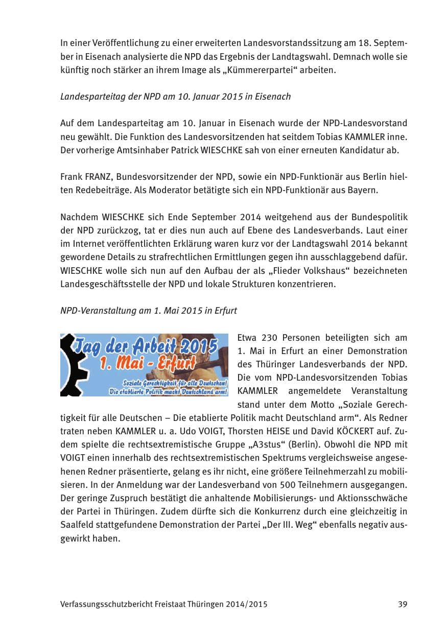 Seite 41 des Verfassungsschutzbericht 2015 Thüringen