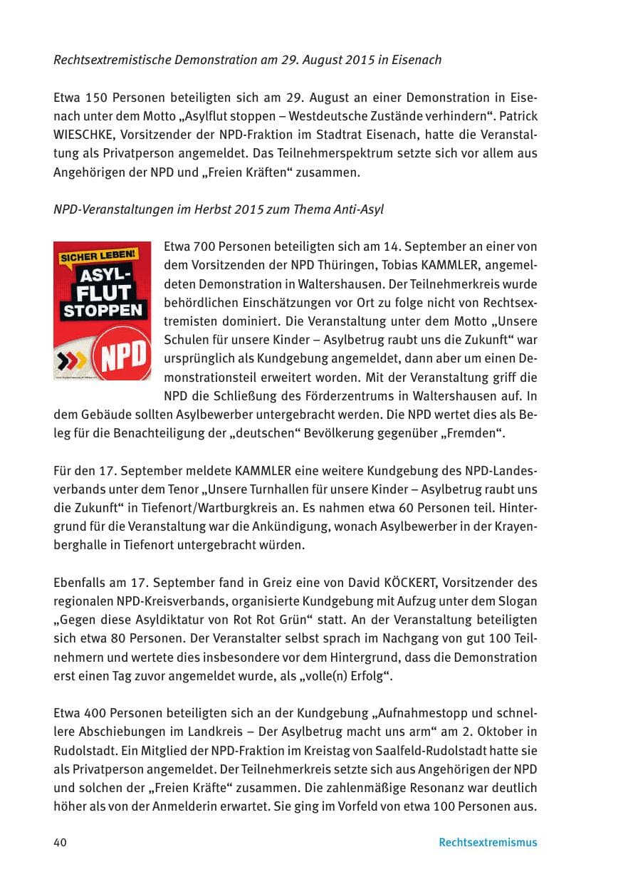 Seite 42 des Verfassungsschutzbericht 2015 Thüringen