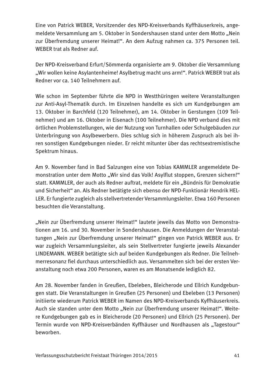 Seite 43 des Verfassungsschutzbericht 2015 Thüringen