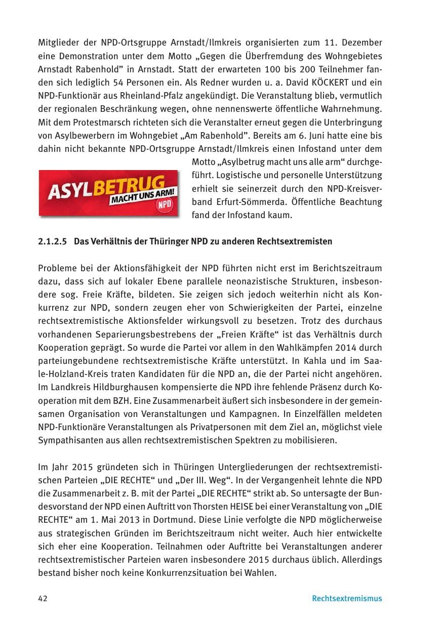 Seite 44 des Verfassungsschutzbericht 2015 Thüringen