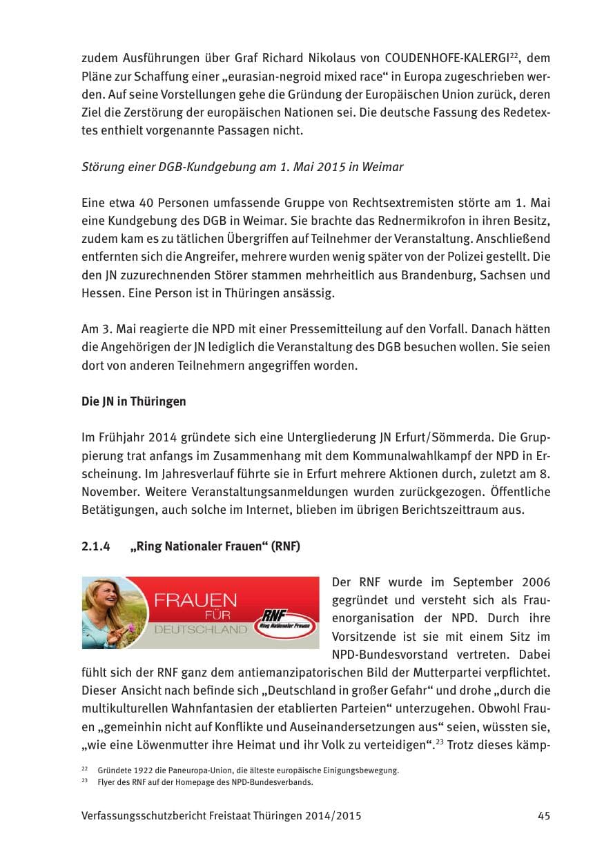 Seite 47 des Verfassungsschutzbericht 2015 Thüringen
