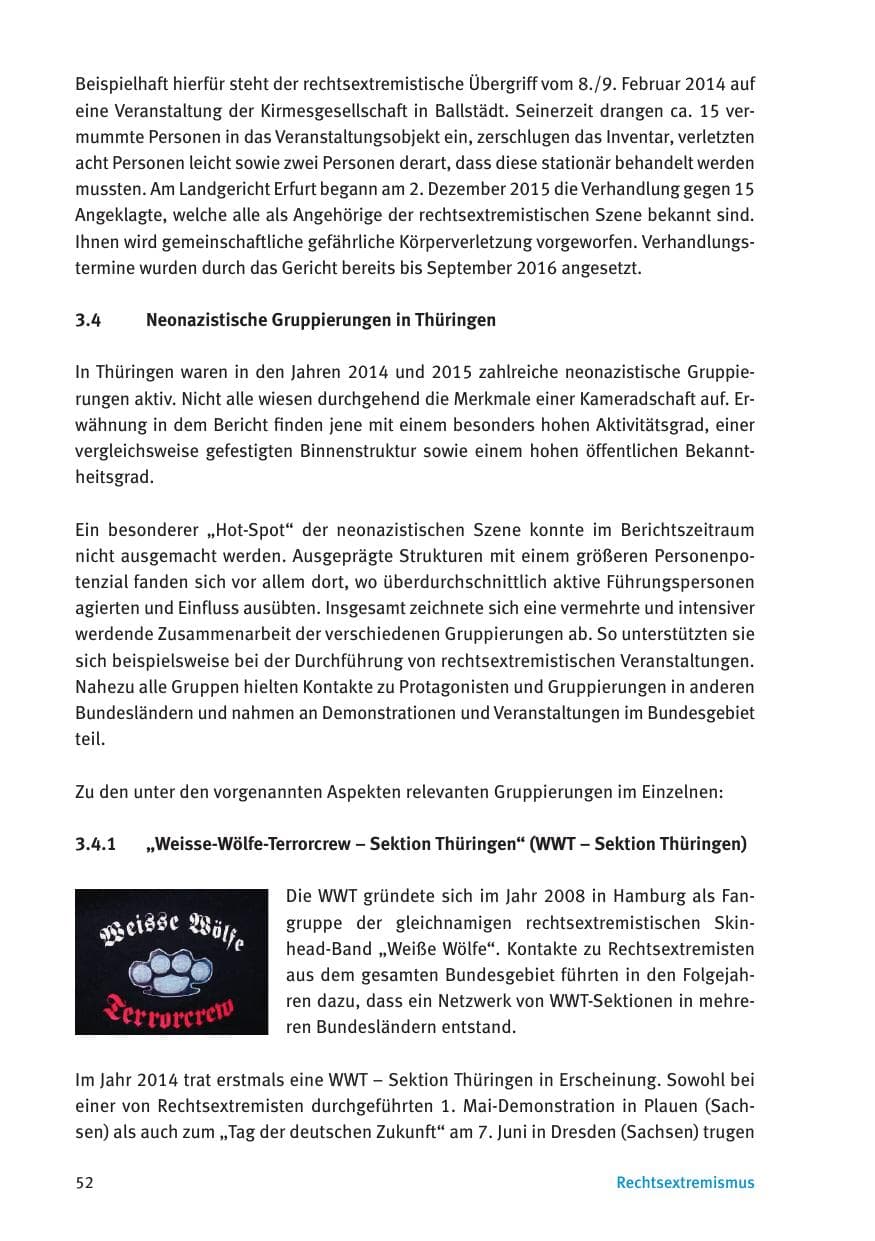 Seite 54 des Verfassungsschutzbericht 2015 Thüringen