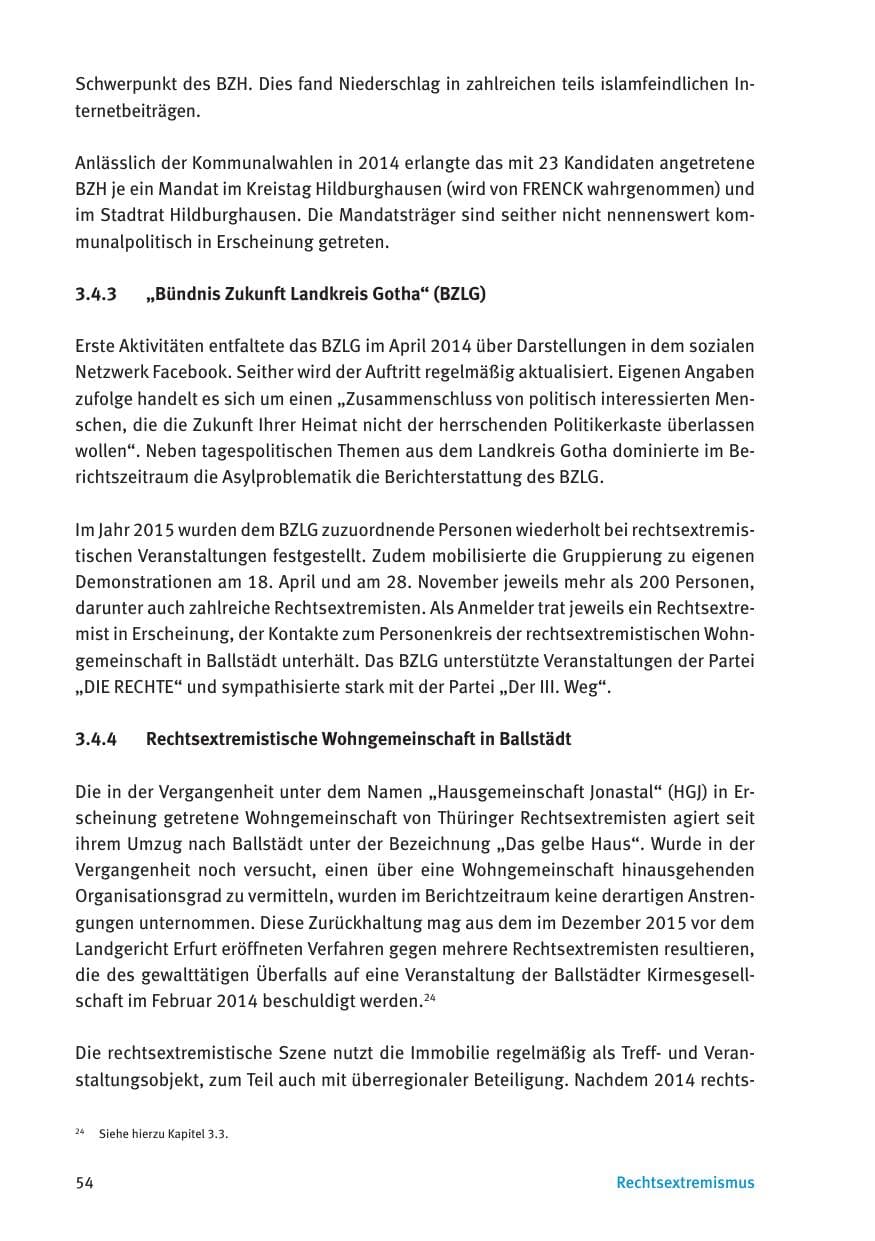 Seite 56 des Verfassungsschutzbericht 2015 Thüringen