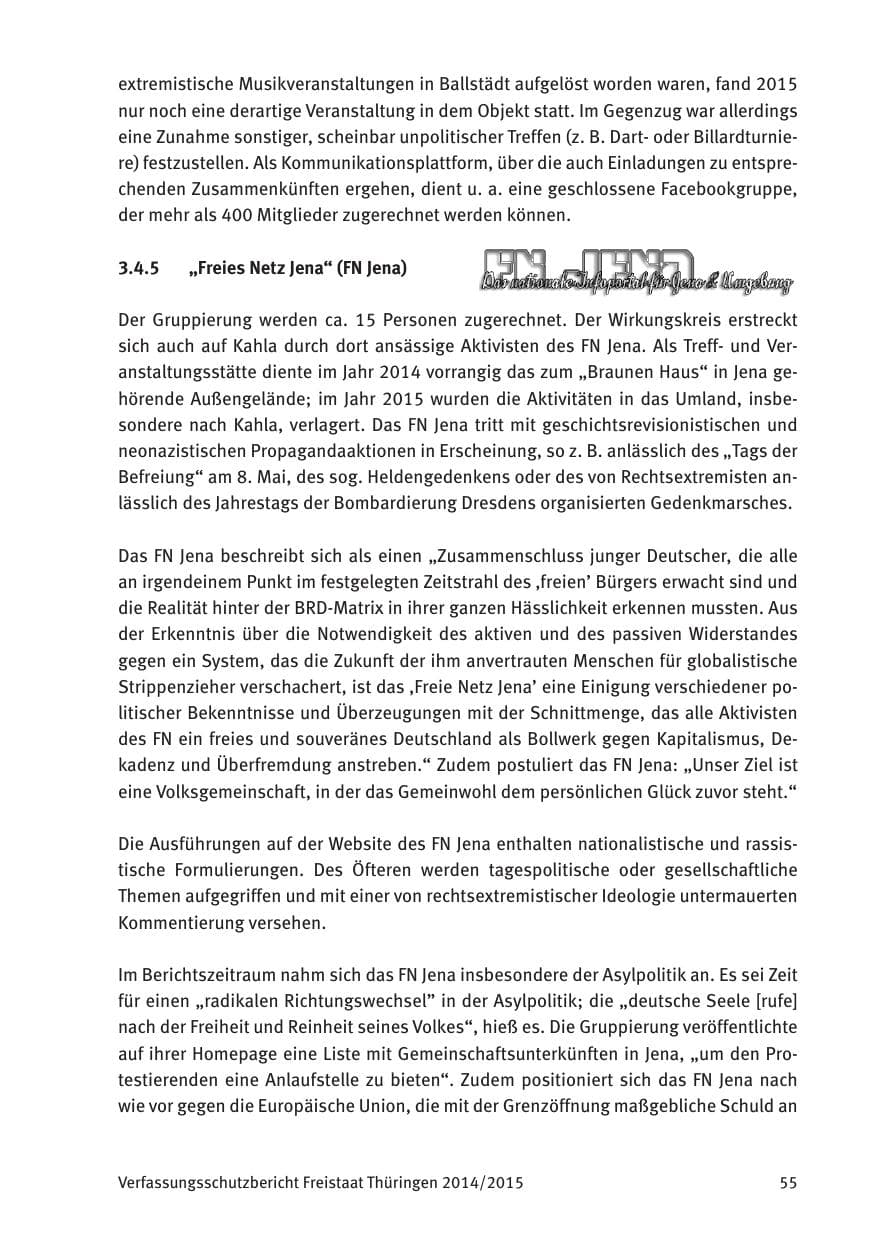 Seite 57 des Verfassungsschutzbericht 2015 Thüringen
