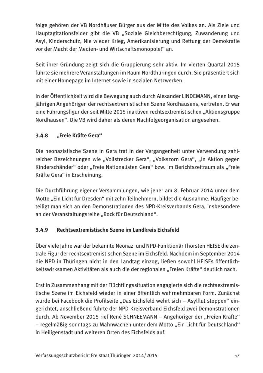 Seite 59 des Verfassungsschutzbericht 2015 Thüringen