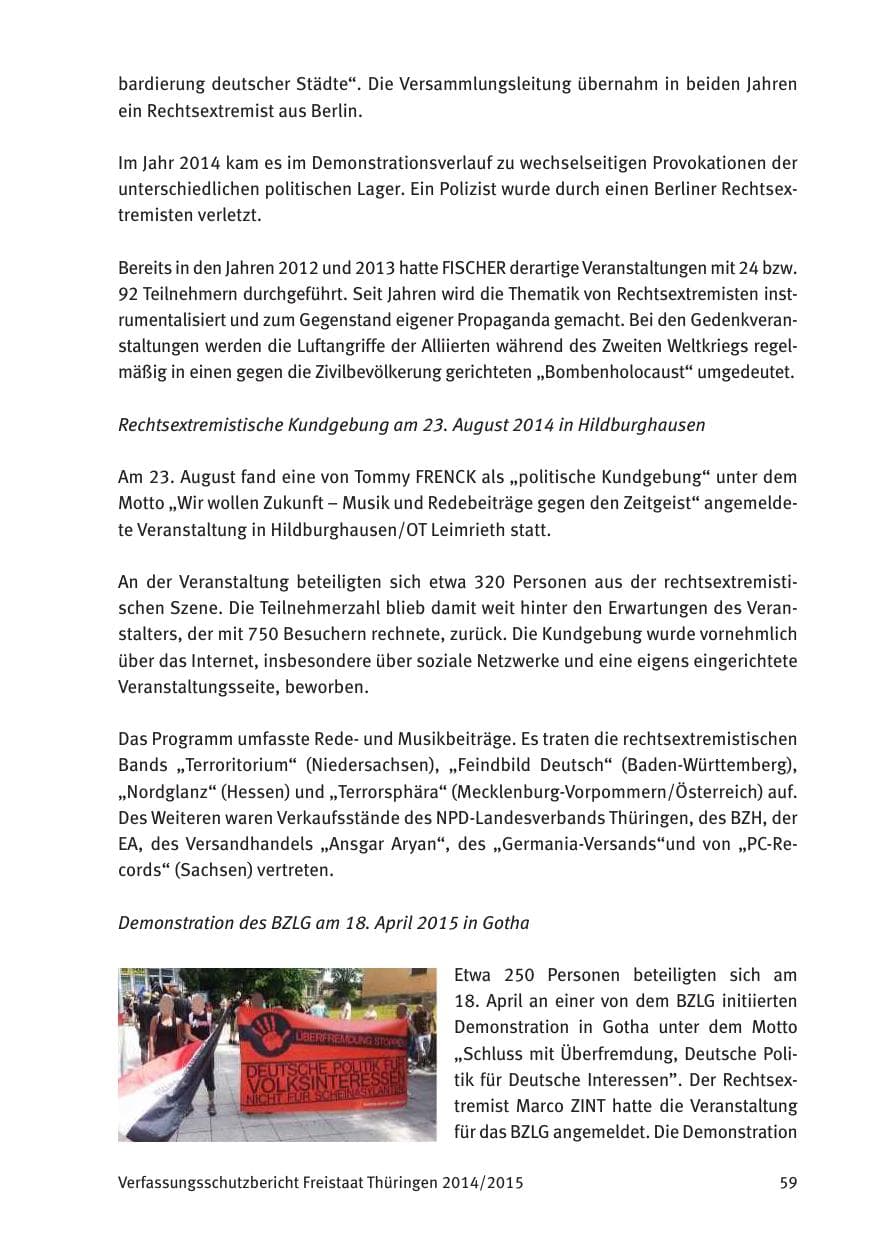 Seite 61 des Verfassungsschutzbericht 2015 Thüringen