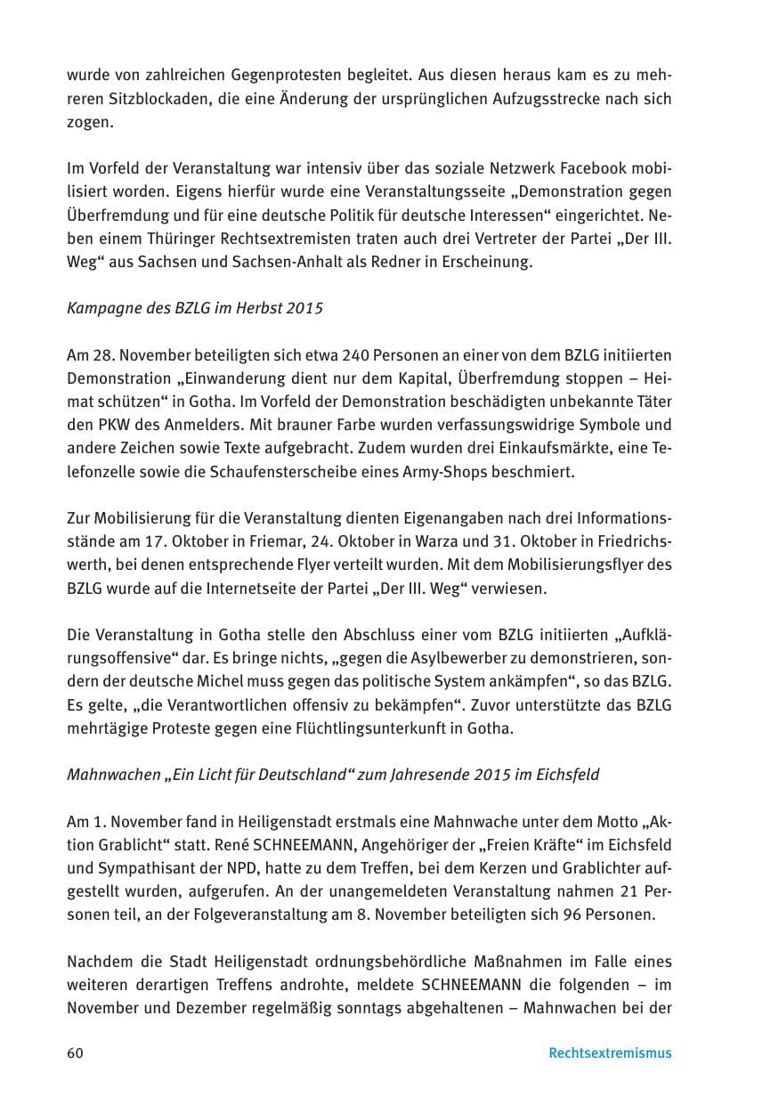 Seite 62 des Verfassungsschutzbericht 2015 Thüringen