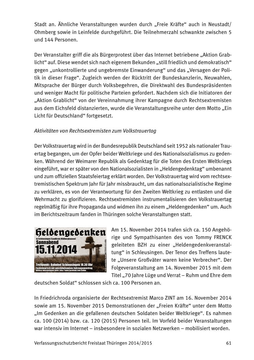 Seite 63 des Verfassungsschutzbericht 2015 Thüringen
