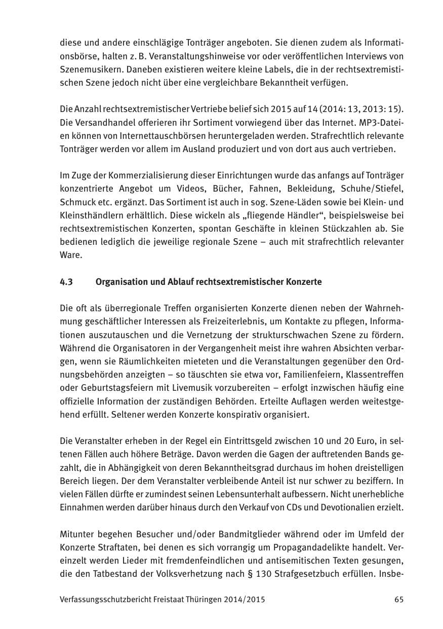 Seite 67 des Verfassungsschutzbericht 2015 Thüringen