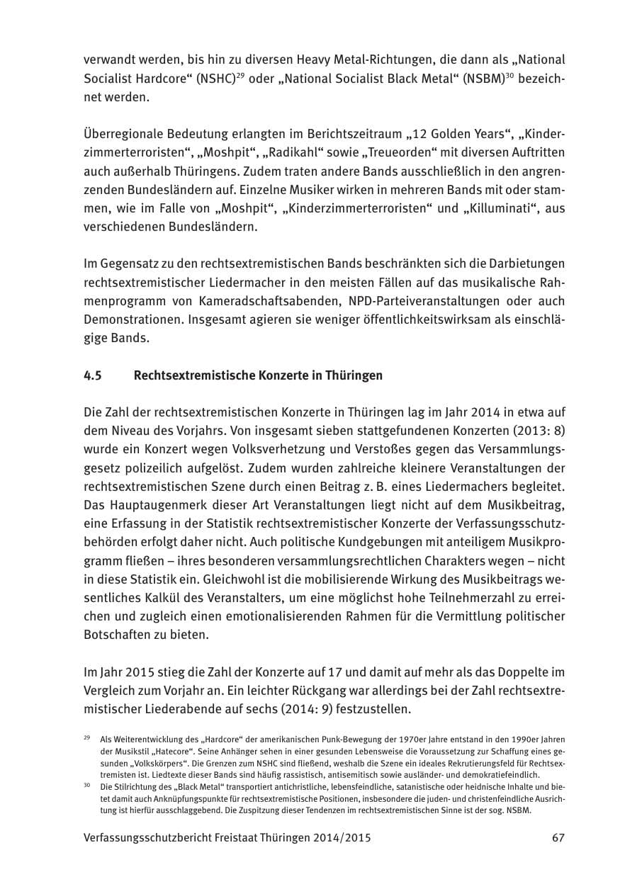 Seite 69 des Verfassungsschutzbericht 2015 Thüringen