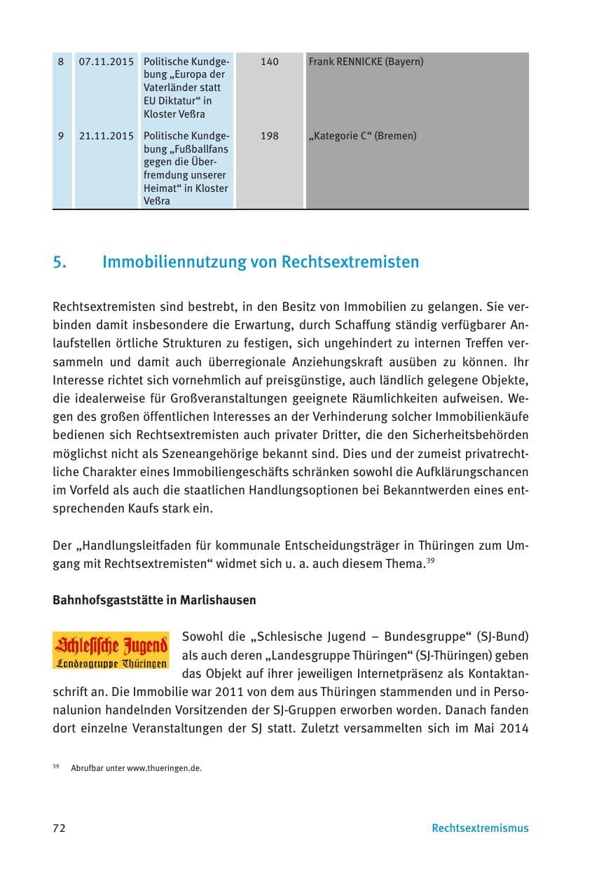 Seite 74 des Verfassungsschutzbericht 2015 Thüringen