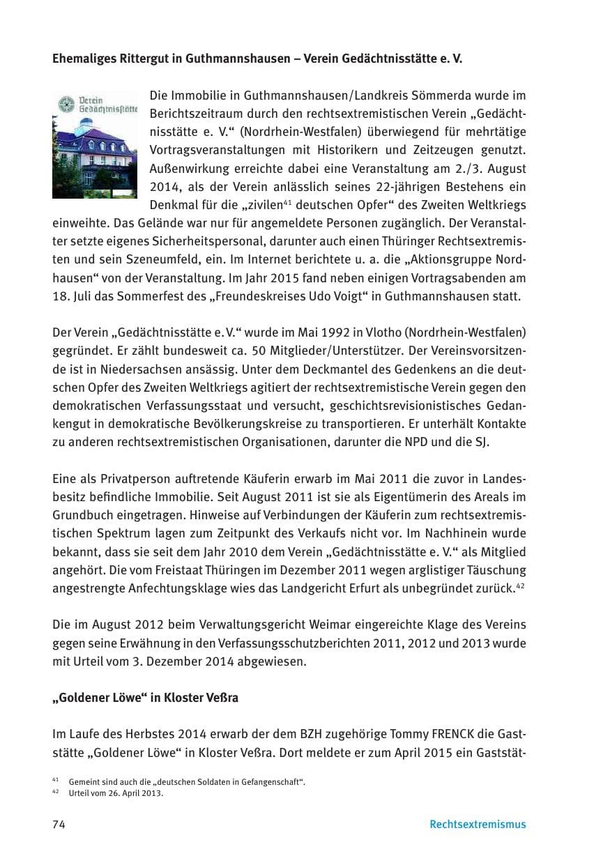 Seite 76 des Verfassungsschutzbericht 2015 Thüringen