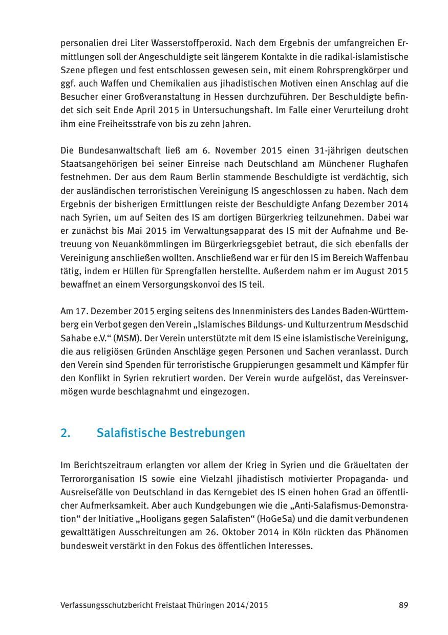 Seite 91 des Verfassungsschutzbericht 2015 Thüringen