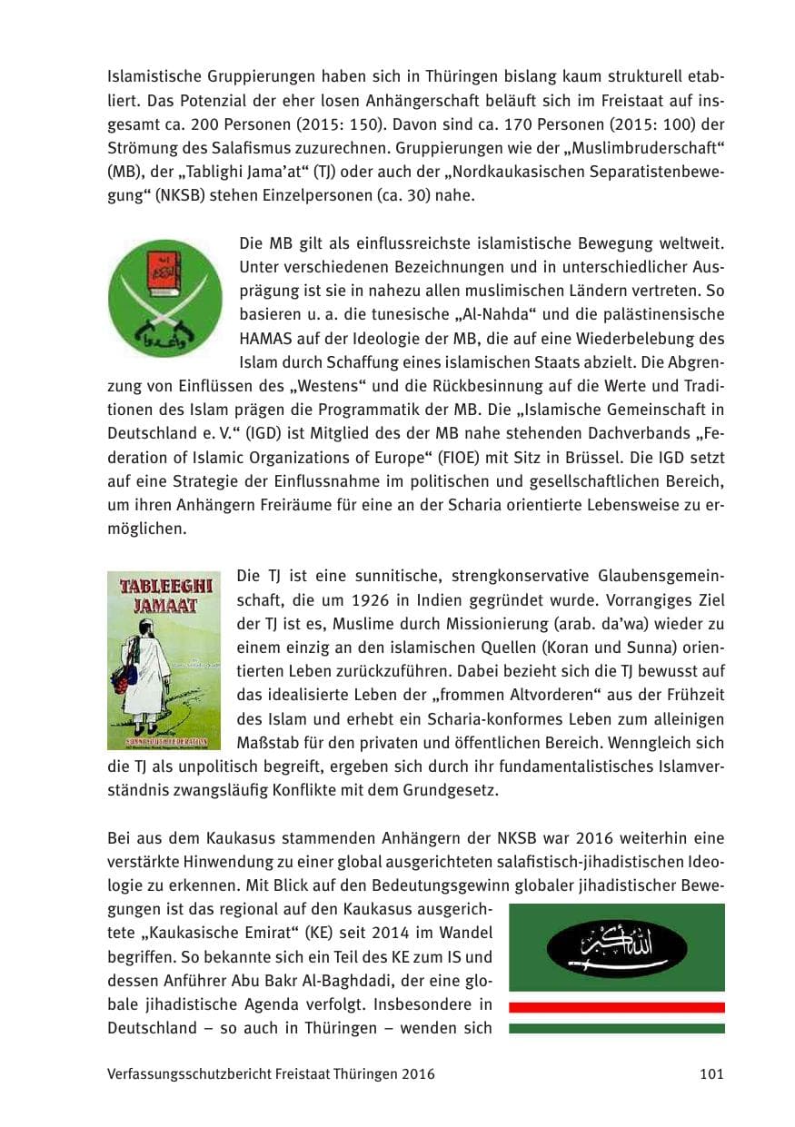 Seite 103 des Verfassungsschutzbericht 2016 Thüringen