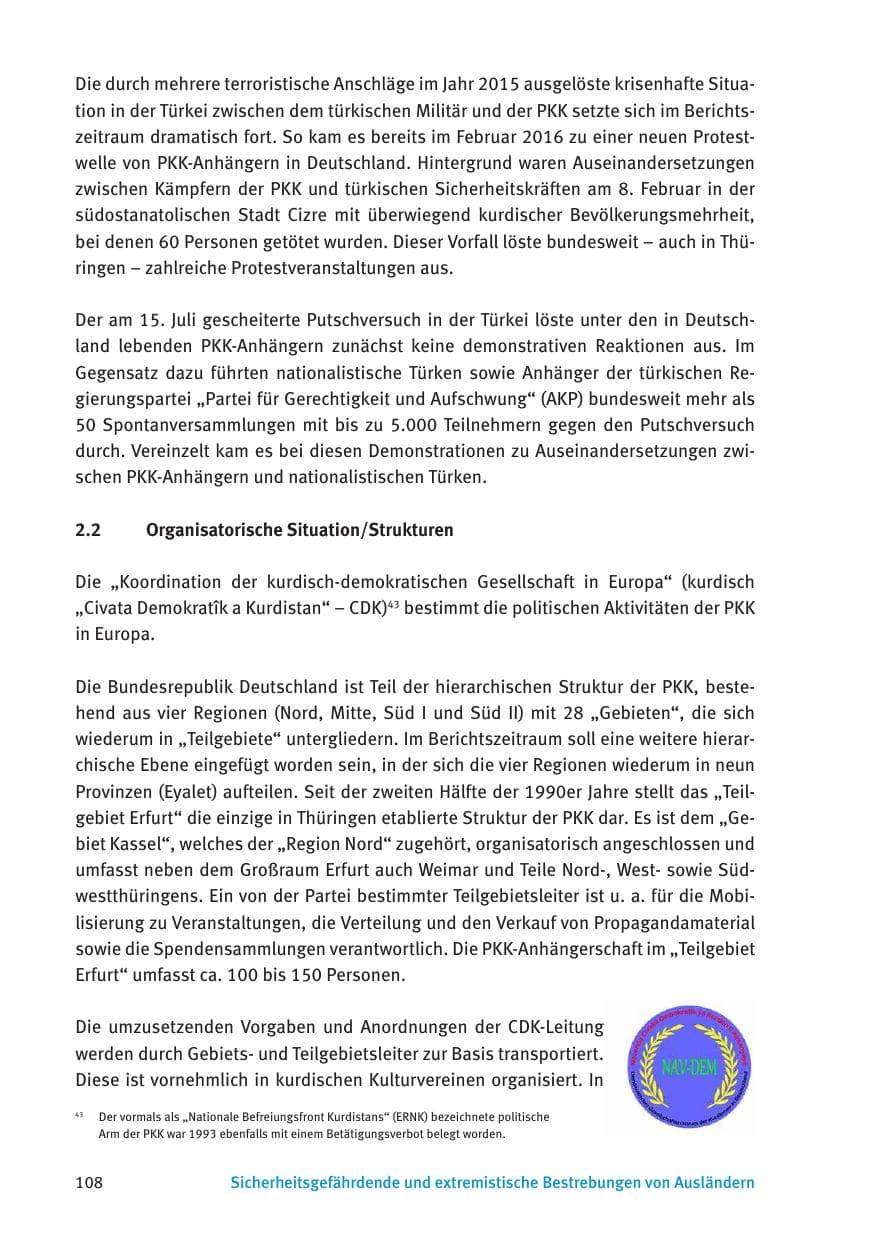 Seite 110 des Verfassungsschutzbericht 2016 Thüringen