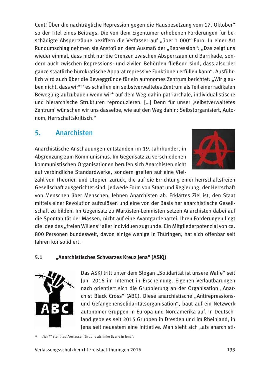 Seite 135 des Verfassungsschutzbericht 2016 Thüringen