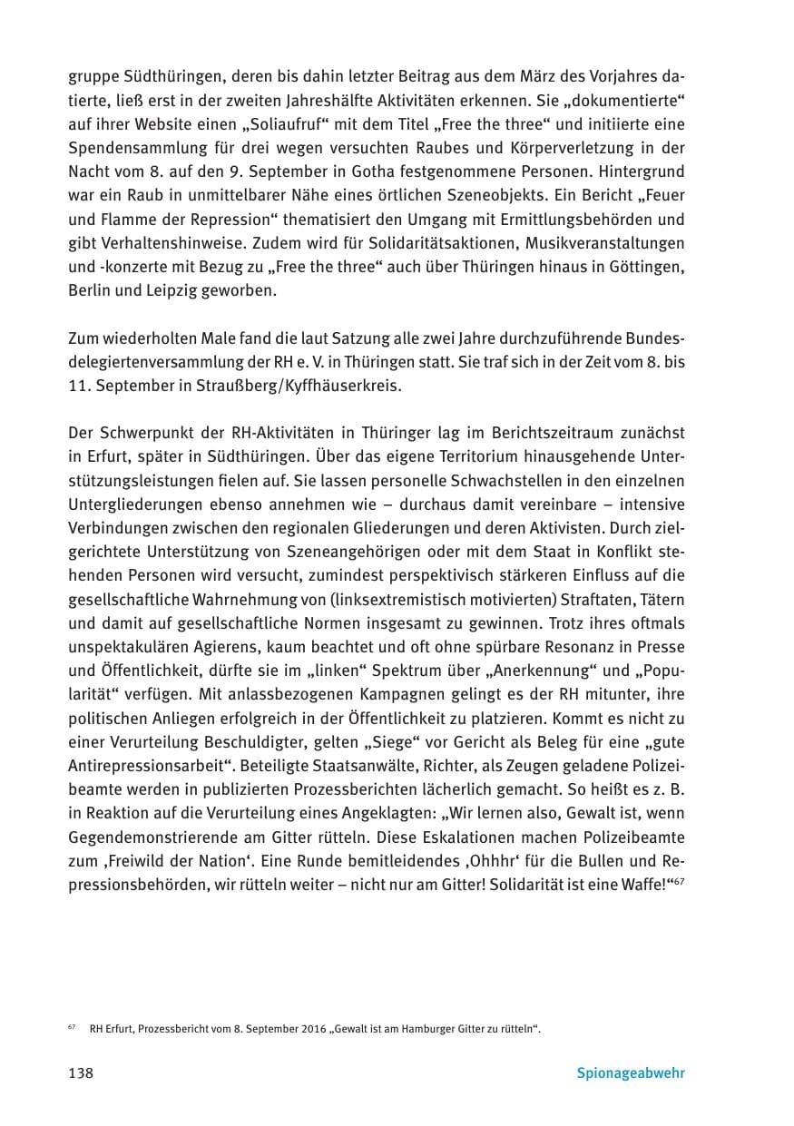 Seite 140 des Verfassungsschutzbericht 2016 Thüringen