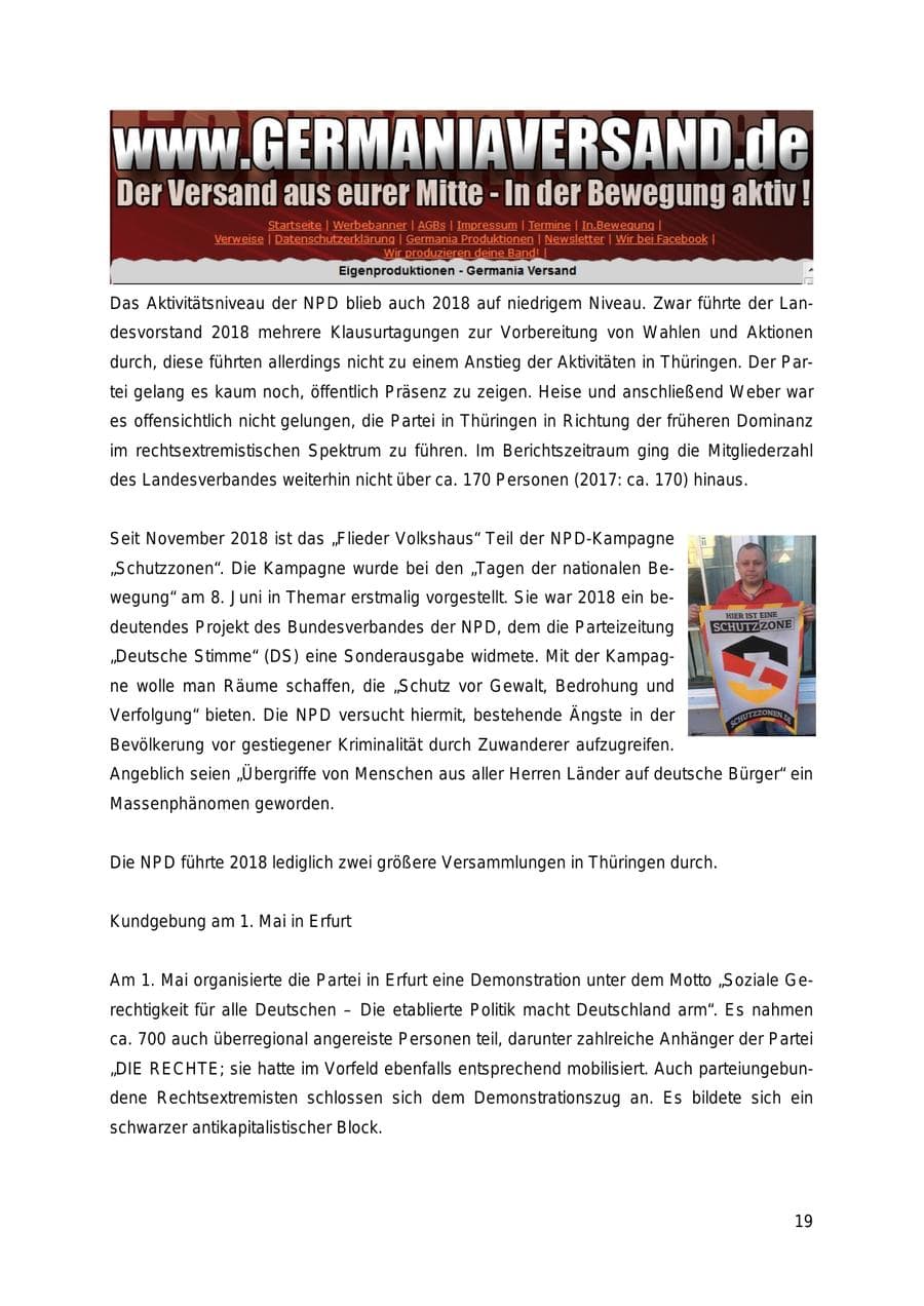 Seite 19 des Verfassungsschutzbericht 2018 Thüringen