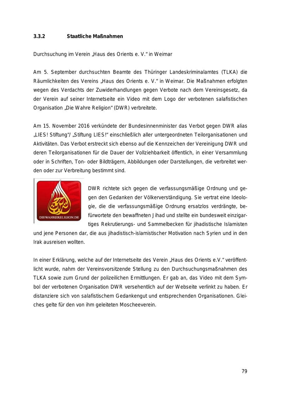 Seite 79 des Verfassungsschutzbericht 2018 Thüringen