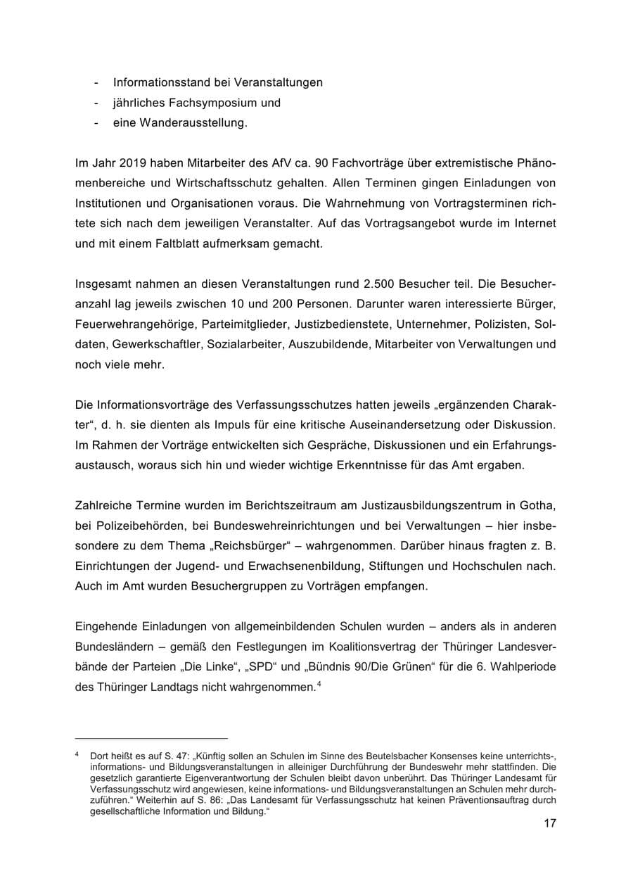 Seite 18 des Verfassungsschutzbericht 2019 Thüringen