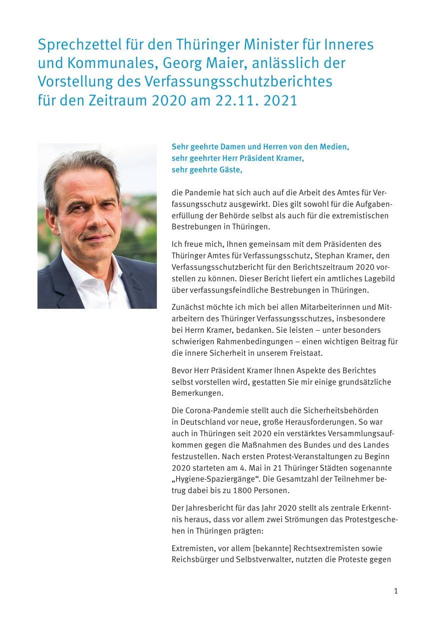 Seite 3 des Verfassungsschutzbericht 2020 Thüringen