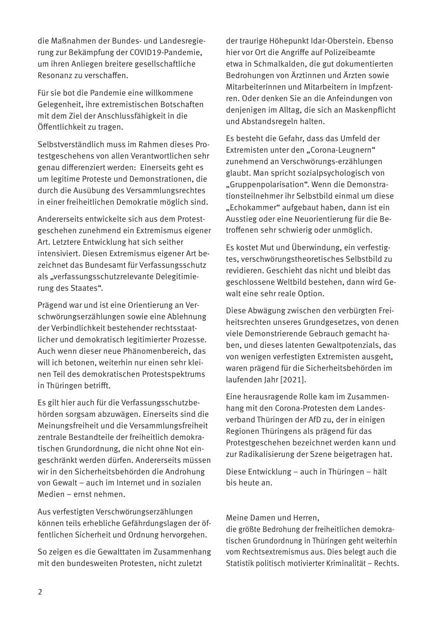 Seite 4 des Verfassungsschutzbericht 2020 Thüringen