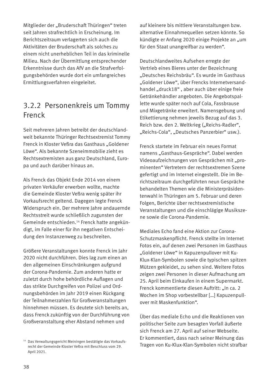 Seite 40 des Verfassungsschutzbericht 2020 Thüringen