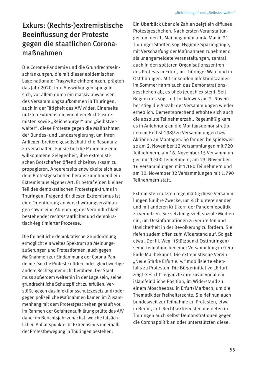 Seite 57 des Verfassungsschutzbericht 2020 Thüringen