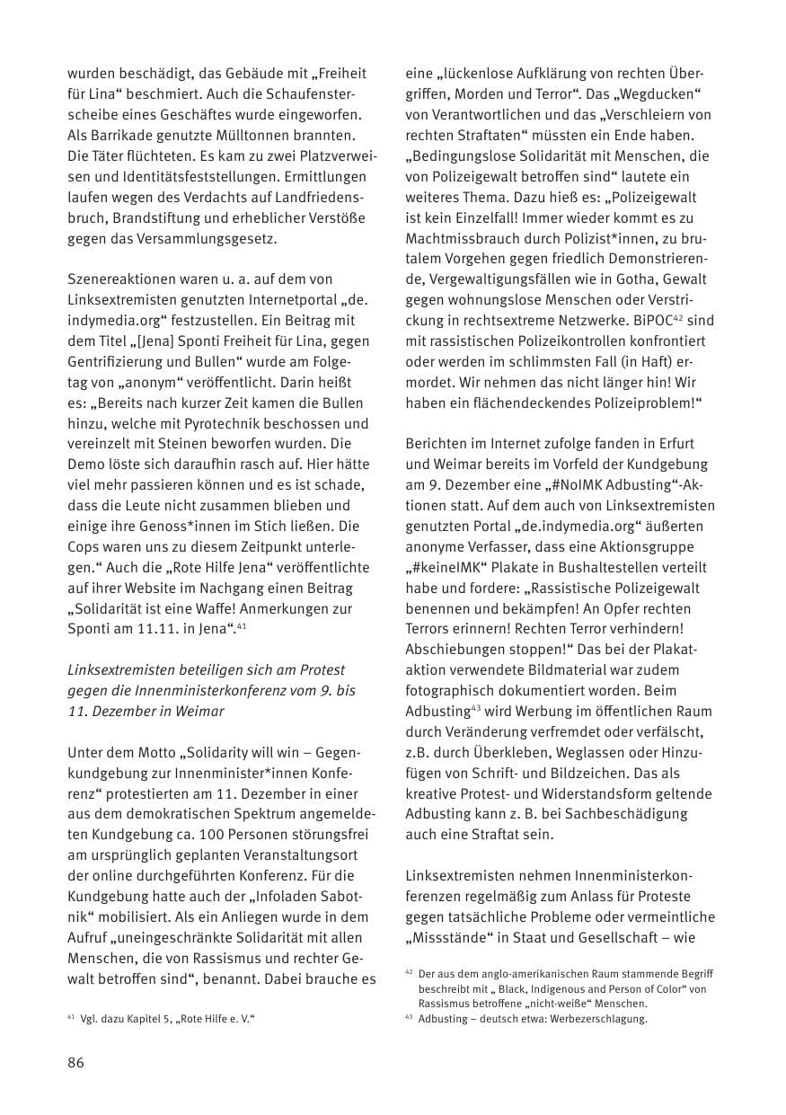Seite 88 des Verfassungsschutzbericht 2020 Thüringen
