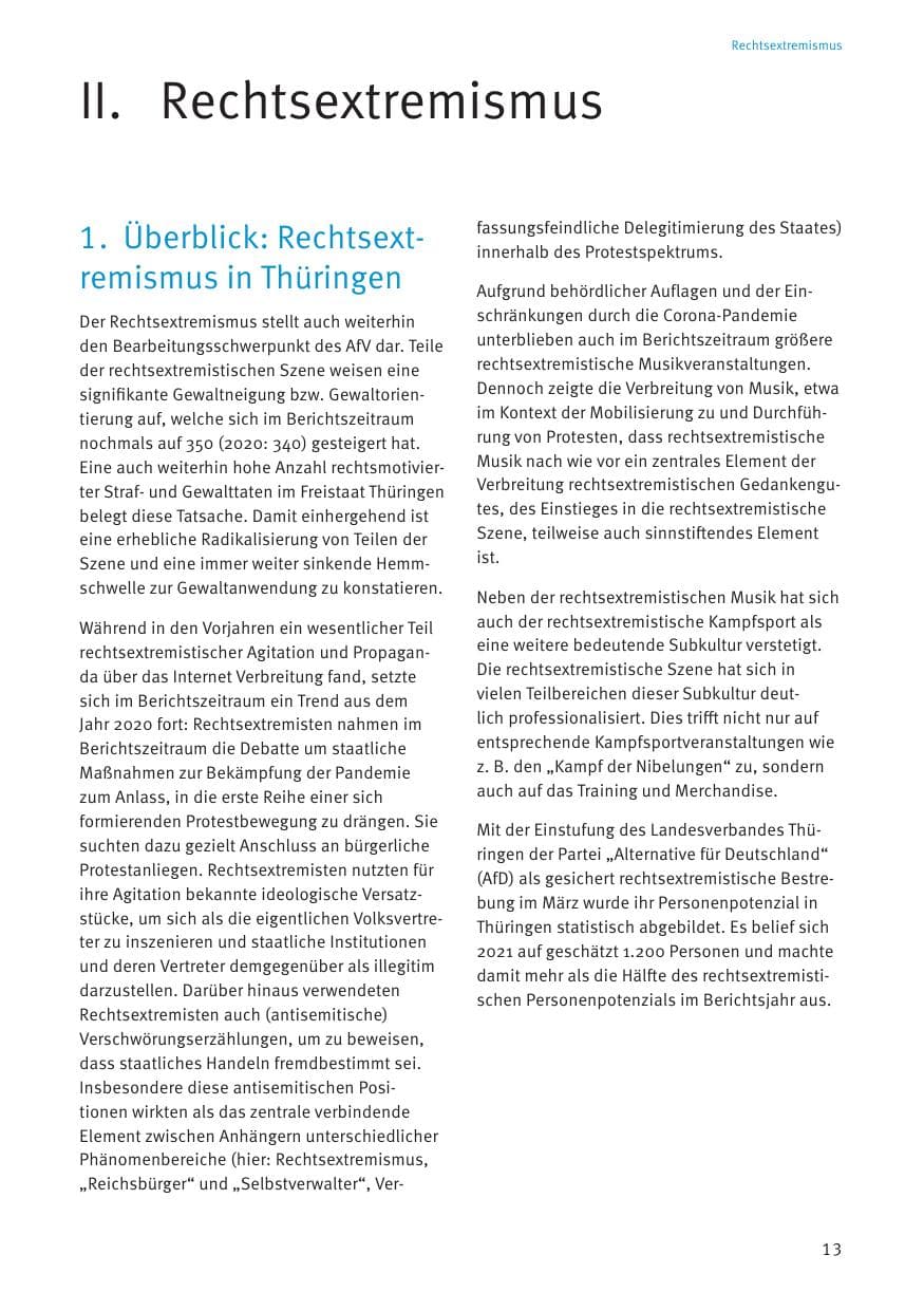 Seite 13 des Verfassungsschutzbericht 2021 Thüringen