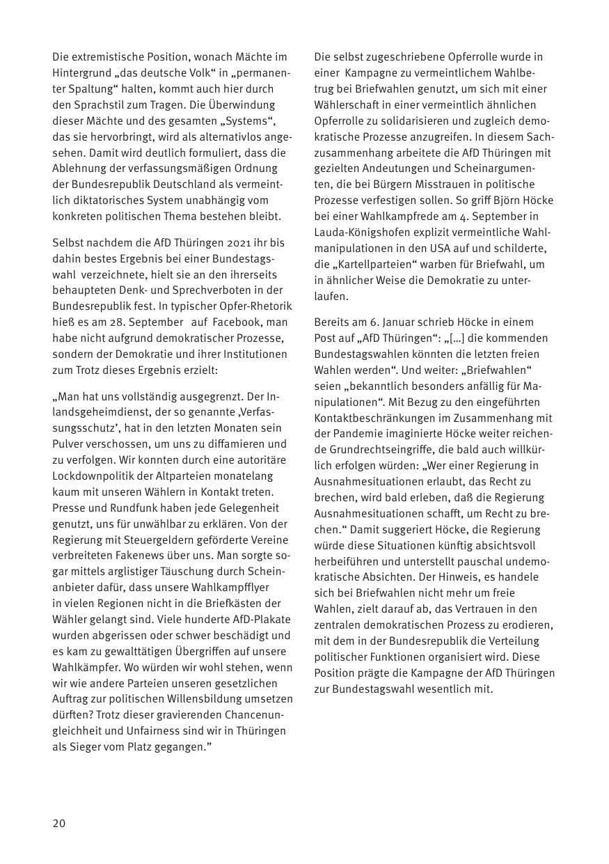 Seite 20 des Verfassungsschutzbericht 2021 Thüringen