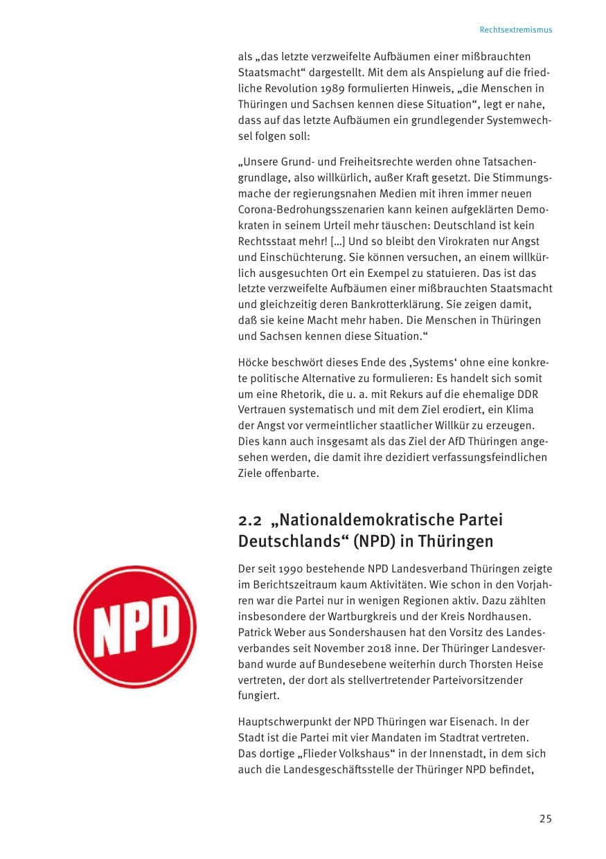 Seite 25 des Verfassungsschutzbericht 2021 Thüringen