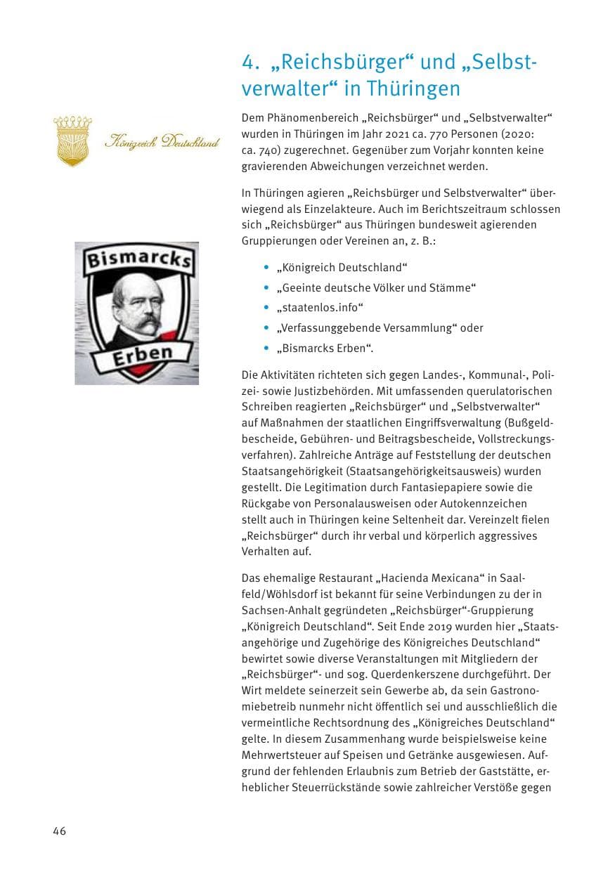 Seite 46 des Verfassungsschutzbericht 2021 Thüringen