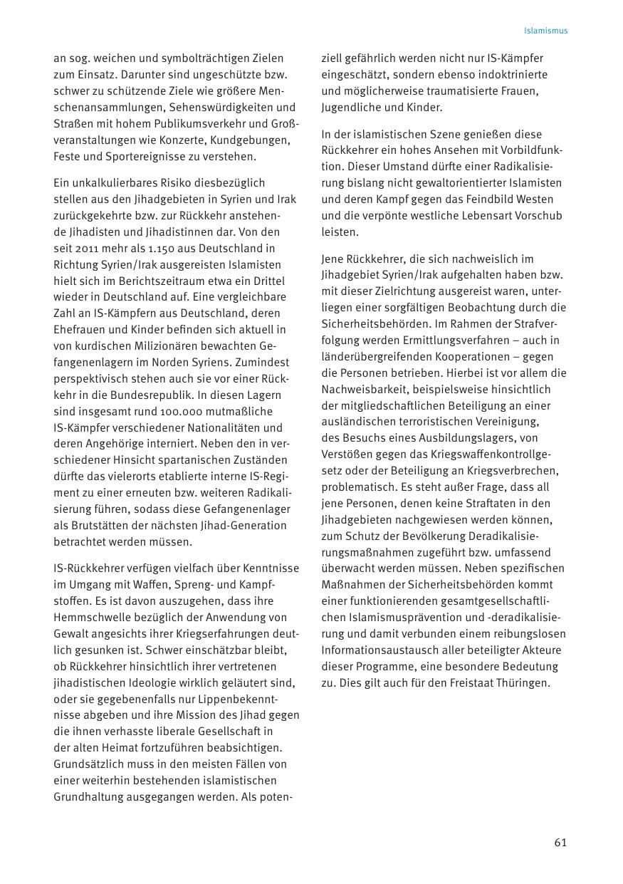 Seite 61 des Verfassungsschutzbericht 2021 Thüringen