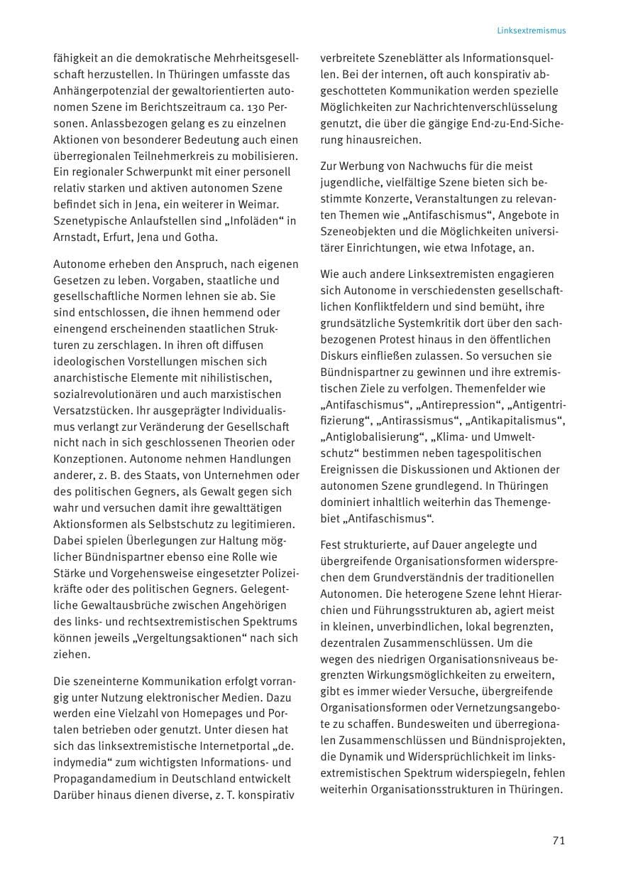 Seite 71 des Verfassungsschutzbericht 2021 Thüringen