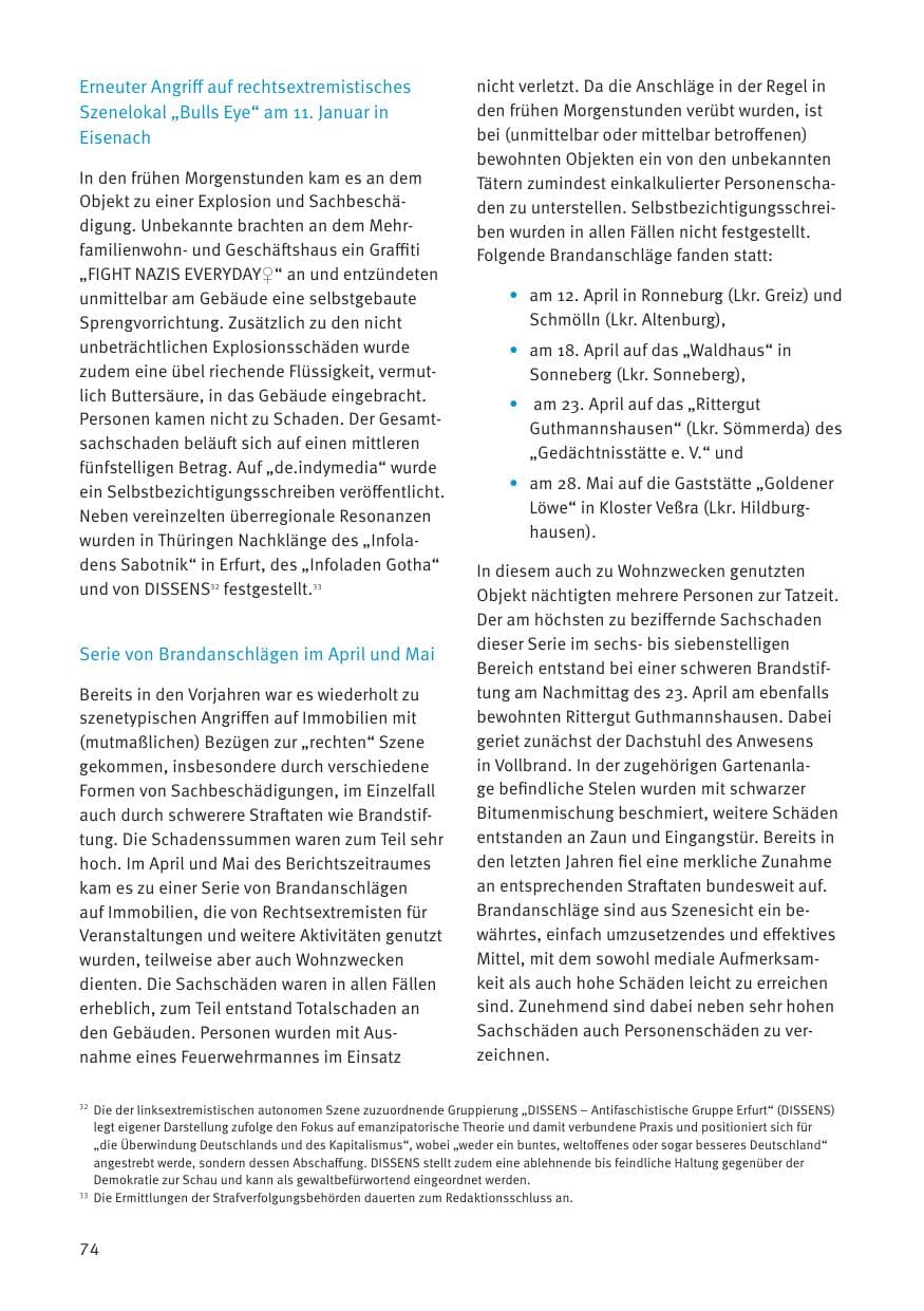 Seite 74 des Verfassungsschutzbericht 2021 Thüringen